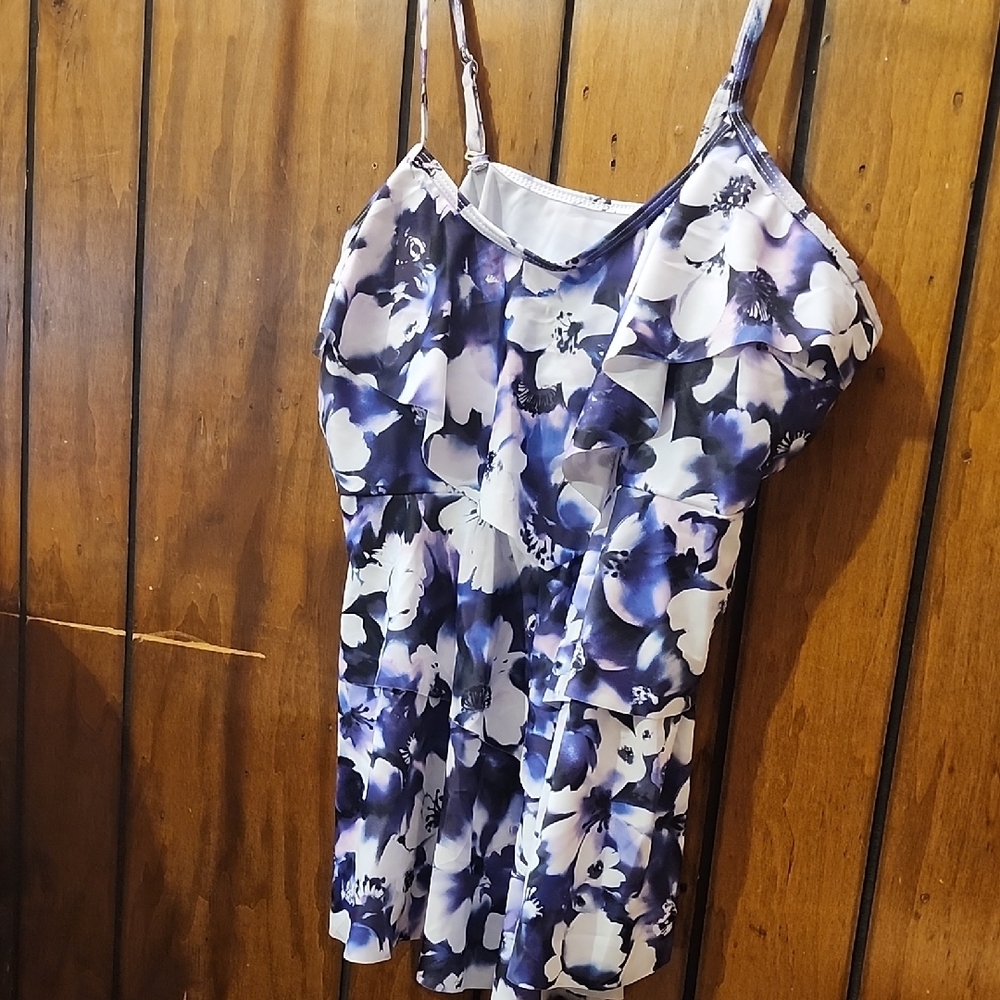 Purple and White Asymmetrical Ruffled Camisole